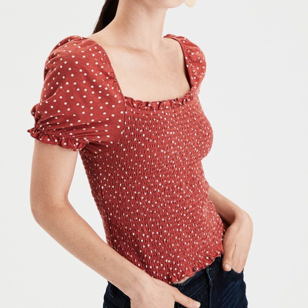 American Eagle Puff Sleeve Smocked Top